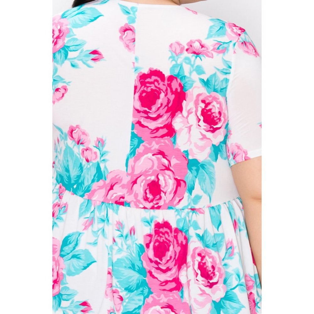 1x-3x Plus powder blue& pink frill hem tunic top - Picture 6 of 7